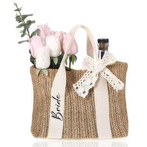 Bride Gift Tote Bag Straw Purse Handwoven Bag Honeymoon Wedding Bachelorette Uw